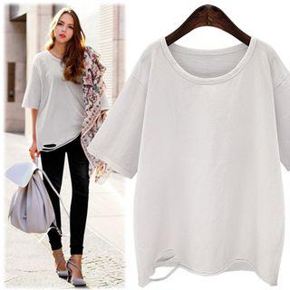 Ripped Elbow-sleeve T-shirt
