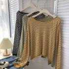 Back Cross Striped Long-sleeve Knit Top/cover-up