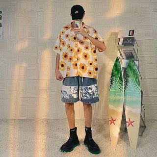 Short Sleeve Daisy Pattern Shirt