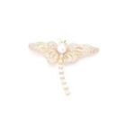 Elegant And Bright Plated Gold Butterfly Cubic Zirconia Brooch With White Imitation Pearls Golden - One Size