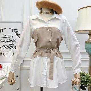 Patchwork Mock Two-piece Long Shirt