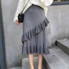 Midi Ruffle Trim Knit Skirt
