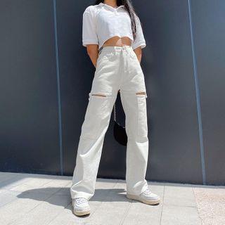 Straight-fit Cut-out Jeans