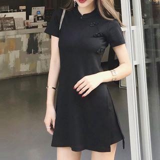 Set: Short-sleeve A-line Mini Qipao Dress + Shorts
