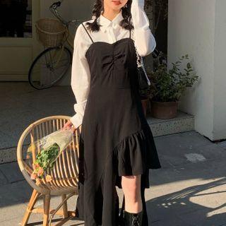 Plain Shirt / Asymmetrical A-line Overall Dress