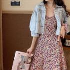 Set: Denim Jacket + Spaghetti Strap Floral Dress