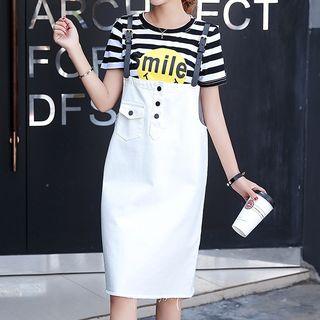 Set: T-shirt + Buttoned Suspender Dress