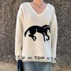 V-neck Printed Oversize Sweater