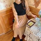 Mock Two-piece Ruffle-collar Midi A-line Dress