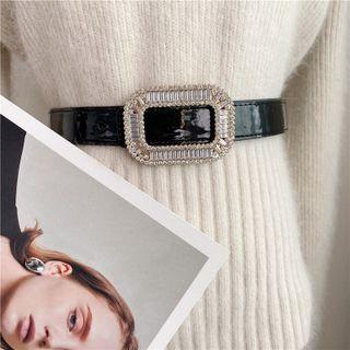 Embellished Faux Leather Belt 1 Pc - Embellished Faux Leather Belt - Black - One Size