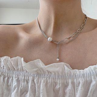 Faux Pear Layered Necklace Xl1558 - Silver - One Size