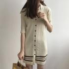 Button Down Elbow-sleeve Knit Dress