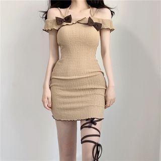 Cold-shoulder Bow-accent Slim-fit Mini Dress