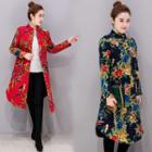 Floral Print Padded Buttoned Coat
