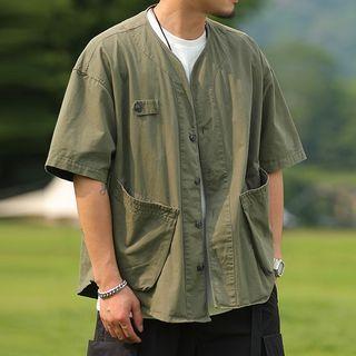 Elbow-sleeve Button-up Cargo Shirt