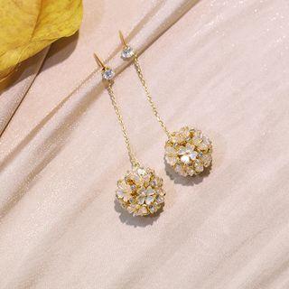 Flower Ball Dangle Earring 1 Pairs - 925 Silver Needle - Gold - One Size