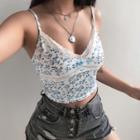 Floral Print Lace-trim Cropped Camisole Top