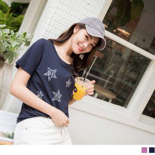 Short-sleeve Star-print Round Neck T-shirt