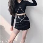Chained Strap Long-sleeve Top / Mini Skirt
