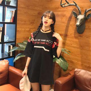 Lettering Cut Out Detail 3/4 Sleeve T-shirt Dress