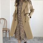 Plain Double-breasted Coat Khaki - One Size