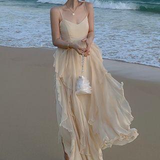 Spaghetti Strap Plain Chiffon Maxi Dress