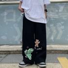 Cartoon Print Straight Cut Wide Leg Pants