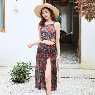 Set: Patterned Swim Top + Bottom + Cover-up