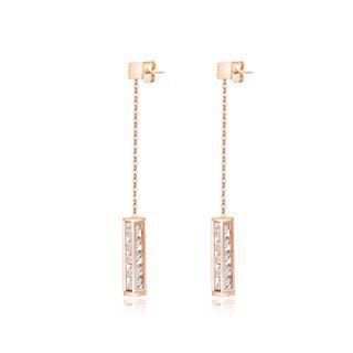 Fashion Temperament Plated Rose Gold Geometric Rectangular Tassel 316l Stainless Steel Earrings With Cubic Zircon Rose Gold - One Size