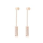 Fashion Temperament Plated Rose Gold Geometric Rectangular Tassel 316l Stainless Steel Earrings With Cubic Zircon Rose Gold - One Size