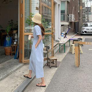 Cuffed-sleeve Drawstring-waist Dress