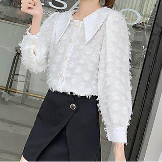 Long-sleeve Fringed Chiffon Blouse