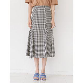 Ruffled-detail Zip-back Gingham Midi Skirt