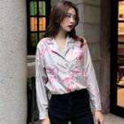 Crane Print Chiffon Shirt Almond - One Size