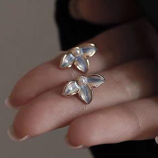 Rhinestone Floral Stud Earring 1 Pair - Silver Needle - Gold - One Size