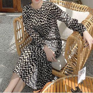 Long-sleeve Printed Midi A-line Dress / Blazer / Set