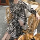 Long-sleeve Printed Midi A-line Dress / Blazer / Set