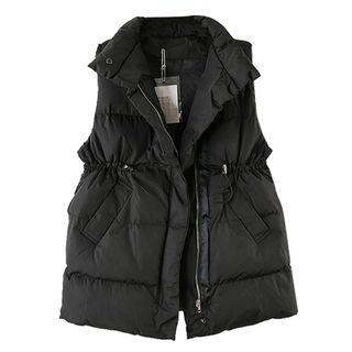 Drawstring Waist Padded Vest Black - One Size