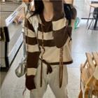 Strappy Striped Long-sleeve Sweater Coffee - One Size