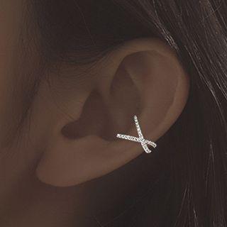 Rhinestone Ear Cuff 1 Pc - Cross Clip On Earring - Silver - One Size