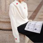 Heart Embroidered Sweater White - One Size
