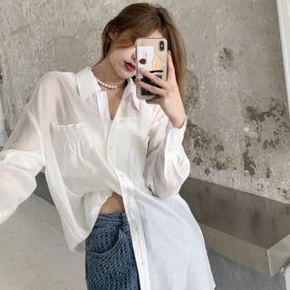 Long-sleeve See-through Loose-fit Shirt