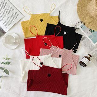 Spaghetti Strap Embroidered Heart Top