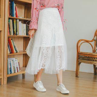 Lace Panel A-line Mesh Skirt