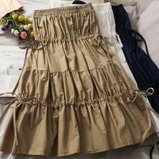 Pleated Drawstring Midi Skirt