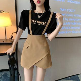 Short-sleeve Lettering T-shirt / Suspender Mini Skirt