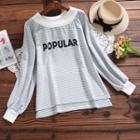 Long-sleeve Striped Lettering Knit Top