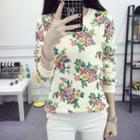Floral Print Fleece-lined Sweatshirt