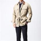 Corduroy-collar Military Jacket With Belt