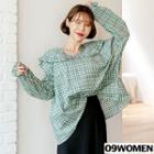 Plus Size Frilled-collar Check Top